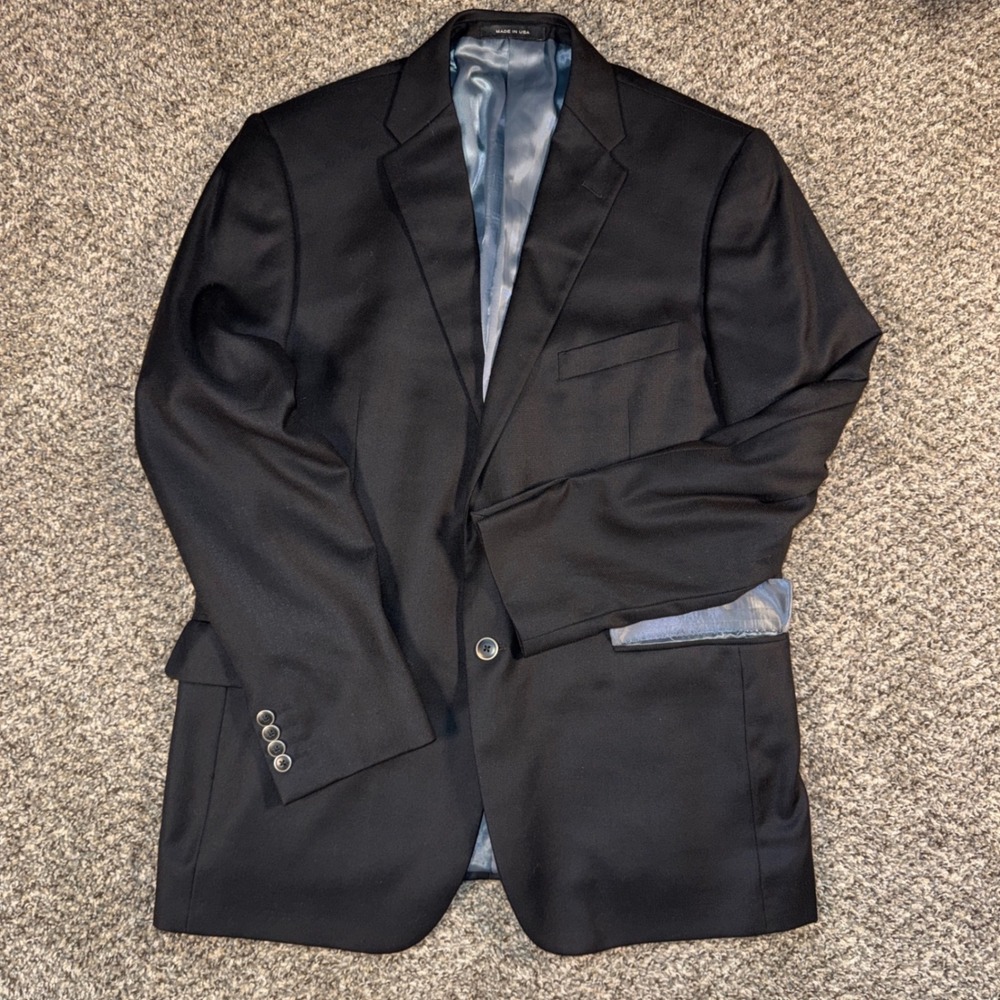 Saks Fifth Avenue 44R Black Label Loro Piana Wool Blazer Black Metal Buttons - Picture 1 of 7